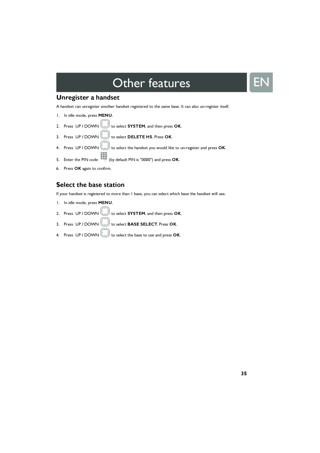 Philips Cell Phone user manual Unregister a handset, Select the base station 