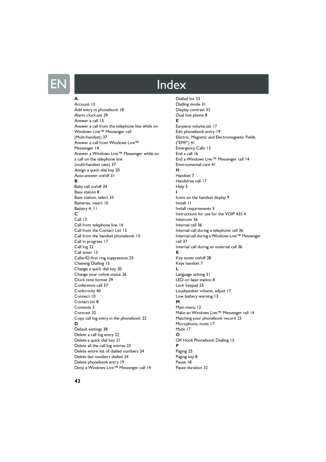 Philips Cell Phone user manual ENIndex 