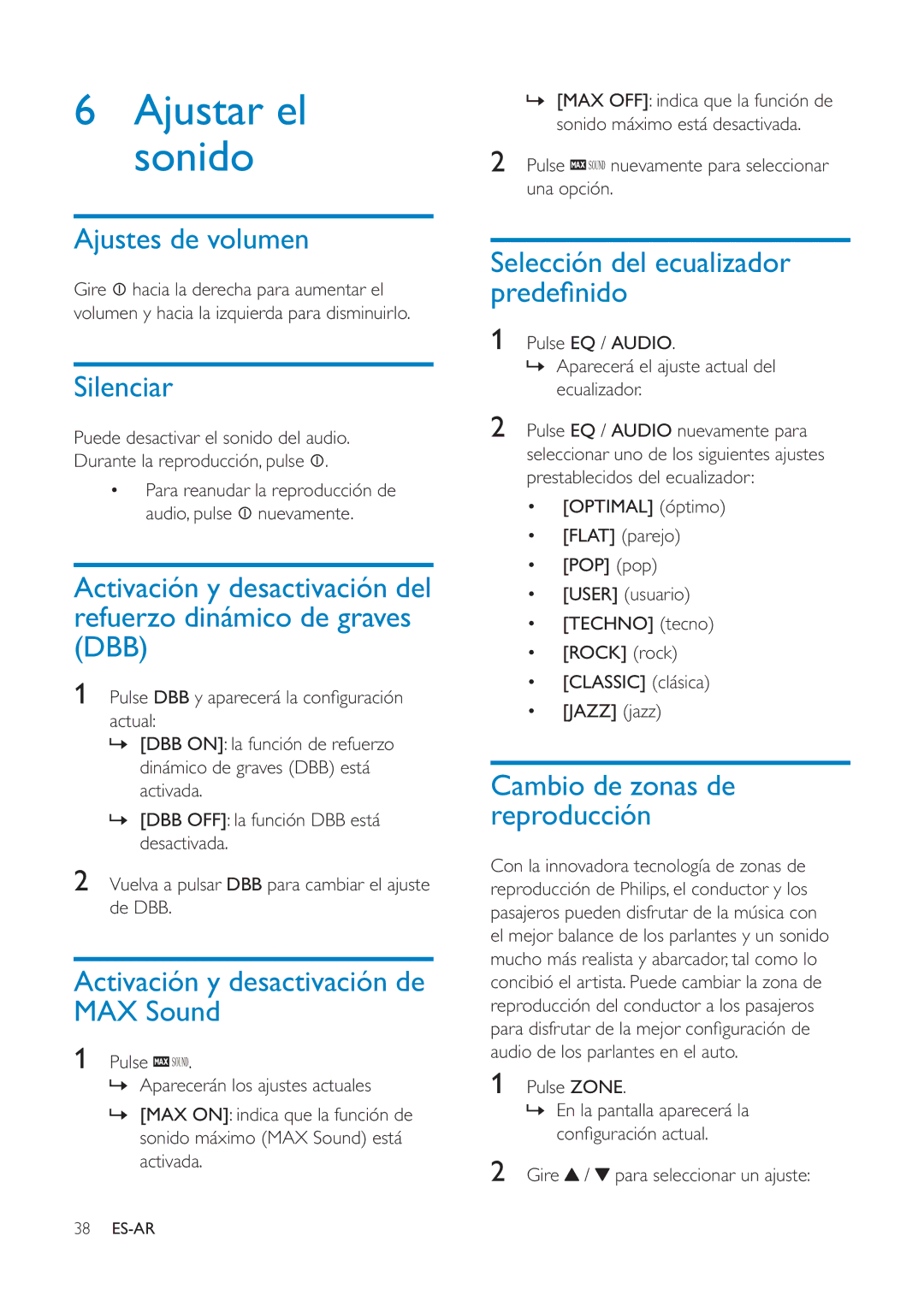 Philips CEM1100 user manual Ajustar el sonido 