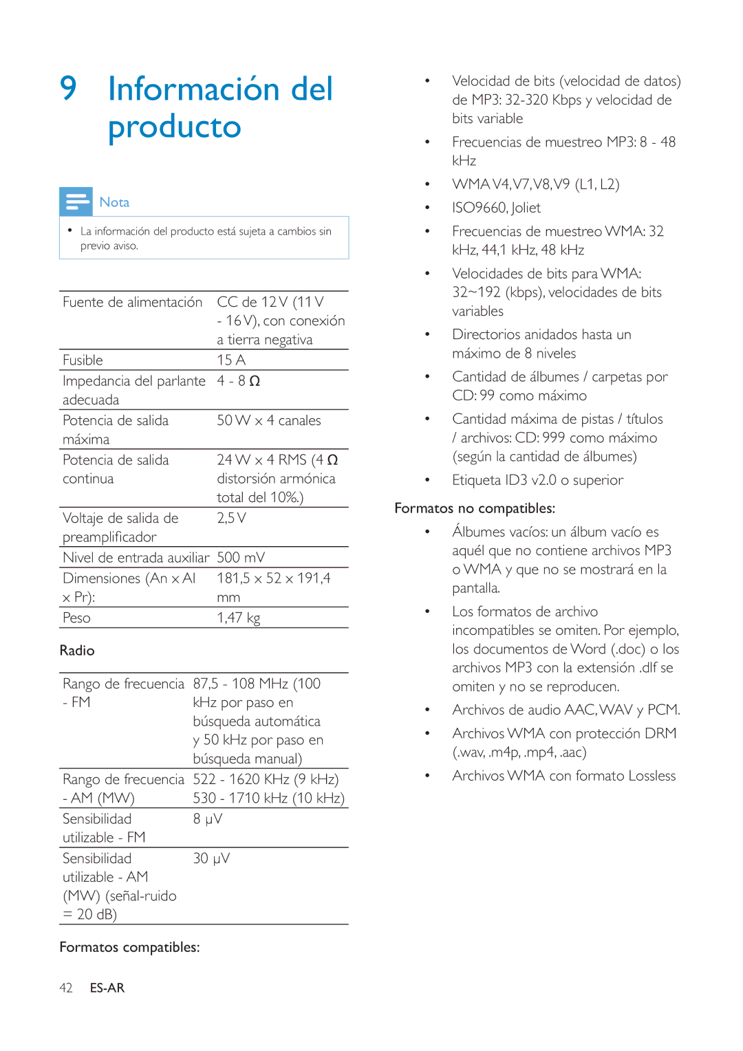 Philips CEM1100 user manual Información del producto 