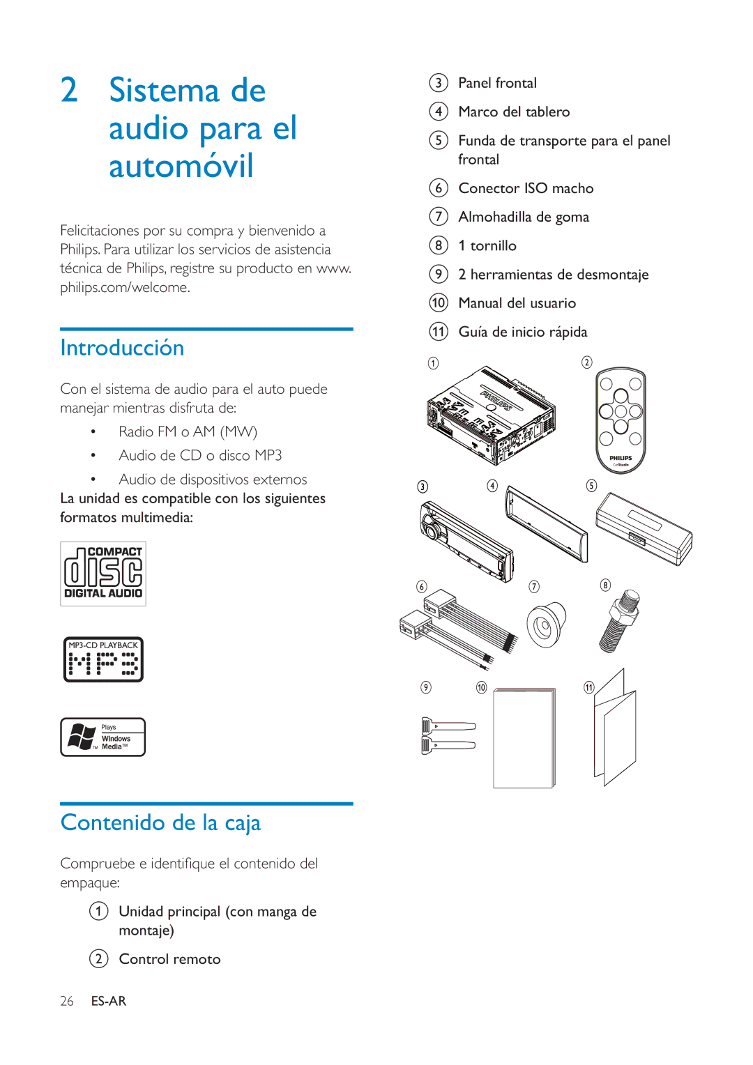 Philips CEM1100 user manual Introducción, Contenido de la caja 