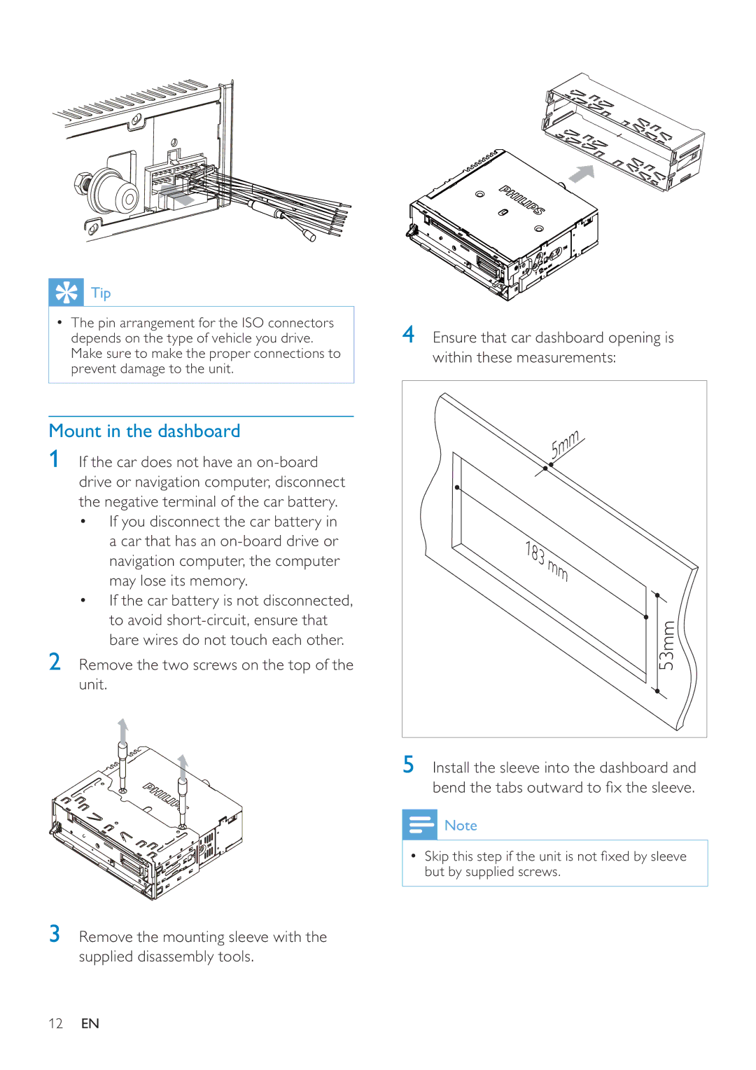 Philips CEM200 user manual Mount in the dashboard, Tip 