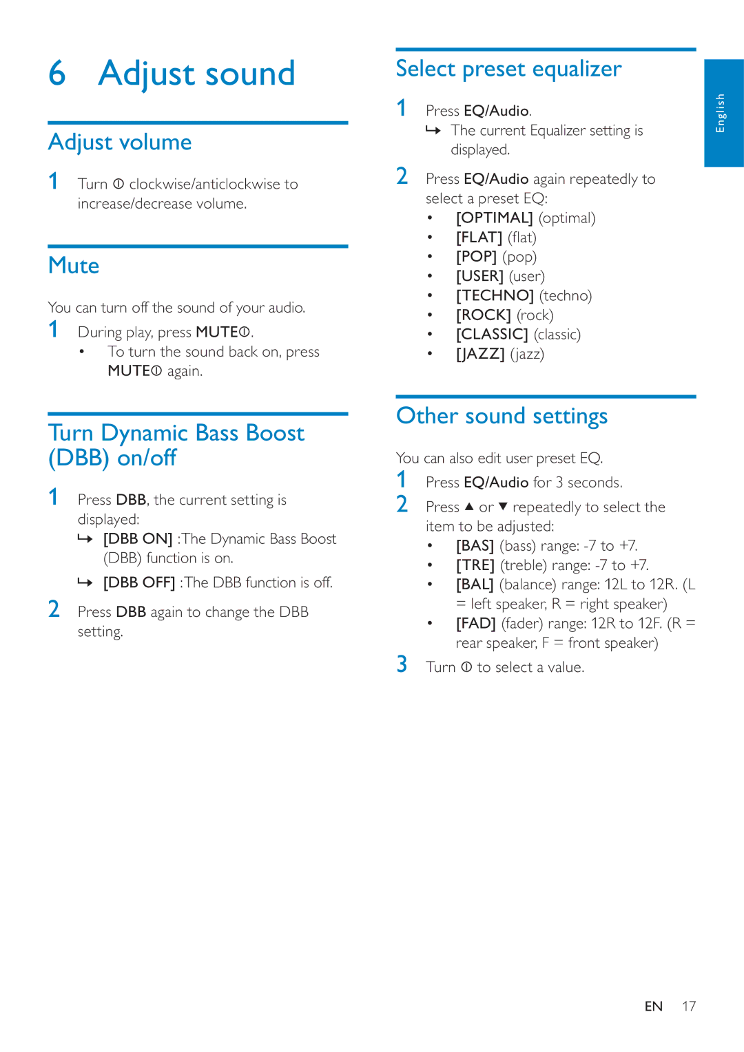 Philips CEM200 user manual Adjust sound 