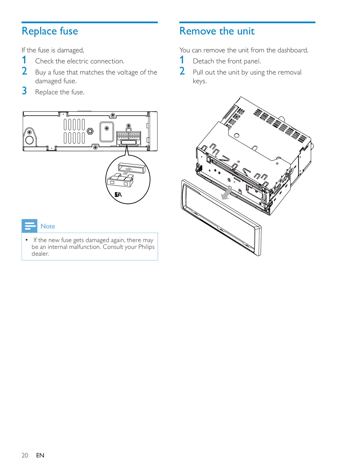 Philips CEM200 user manual Replace fuse, Remove the unit 