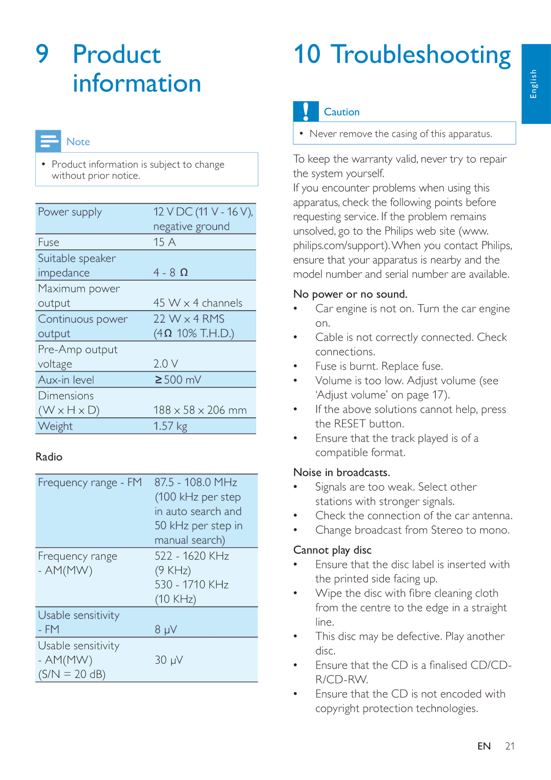 Philips CEM200 user manual Troubleshooting, Cd-Rw 