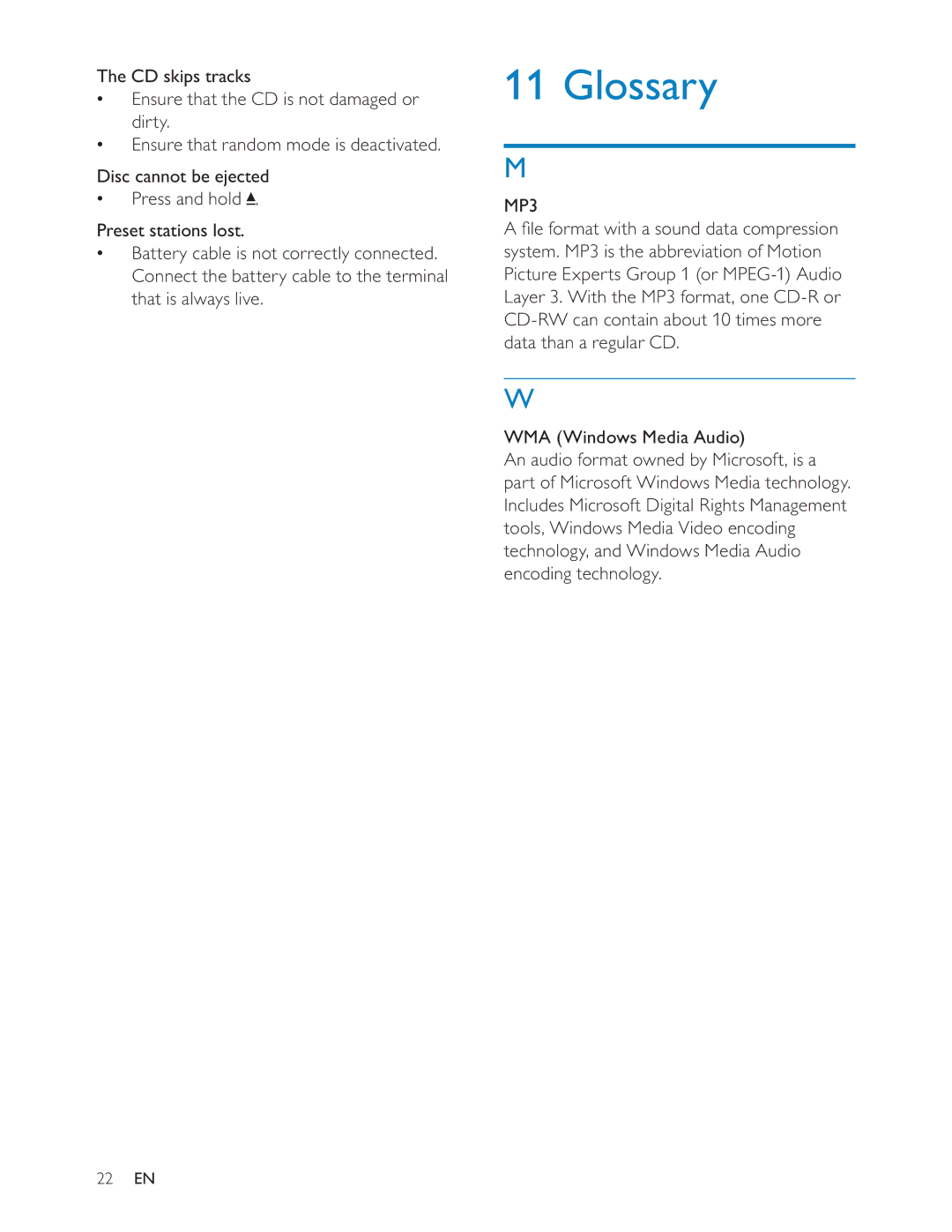 Philips CEM200 user manual Glossary, MP3 