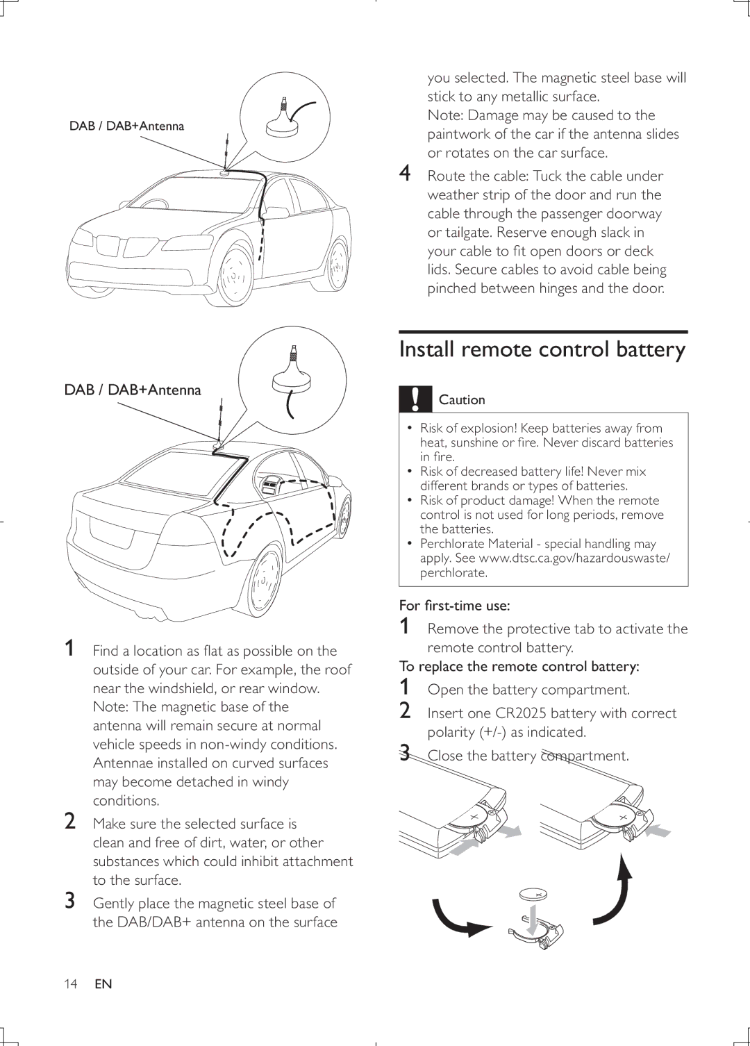 Philips CEM2000B user manual Install remote control battery 