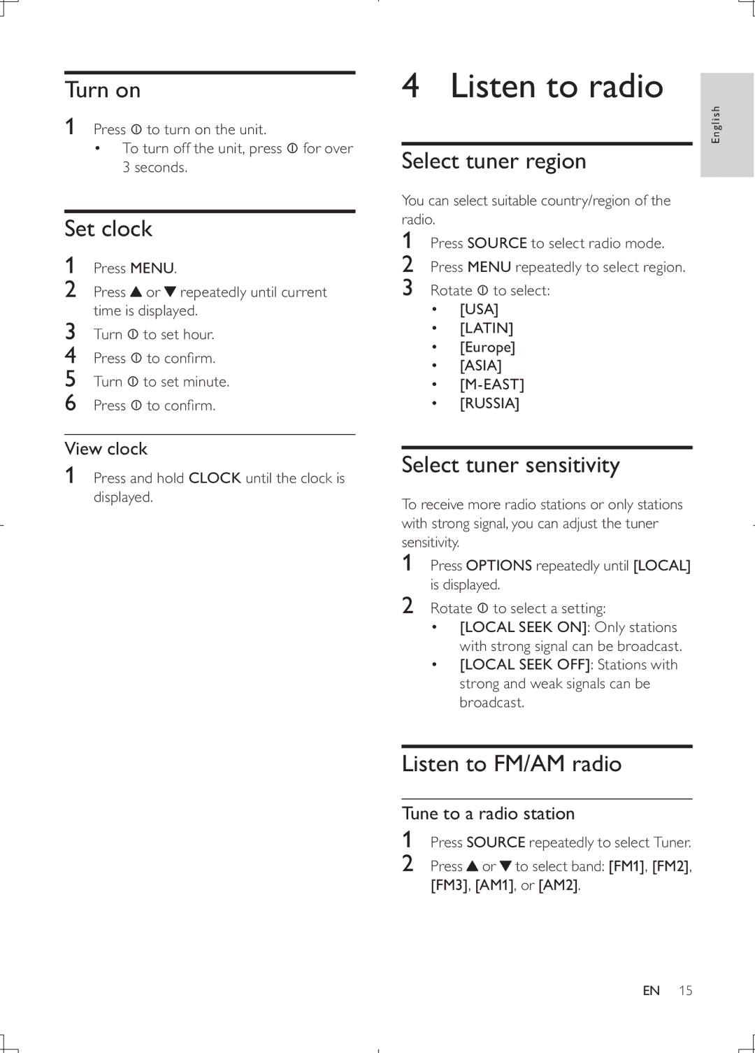 Philips CEM2000B user manual Listen to radio 