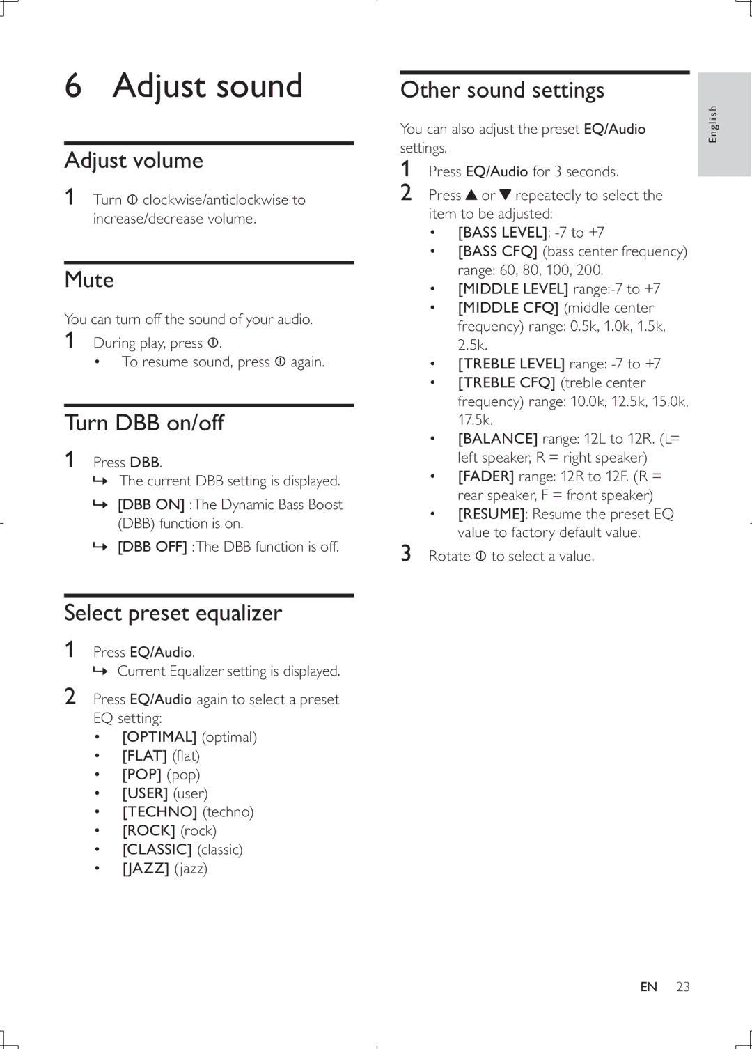 Philips CEM2000B user manual Adjust sound 