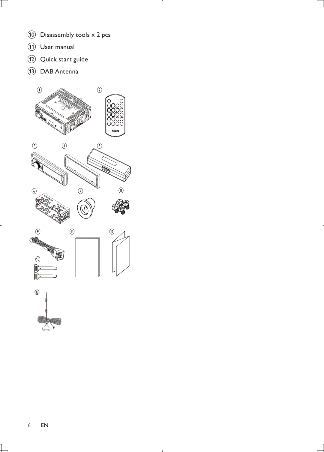 Philips CEM2000B user manual Disassembly tools x 2 pcs Quick start guide DAB Antenna 