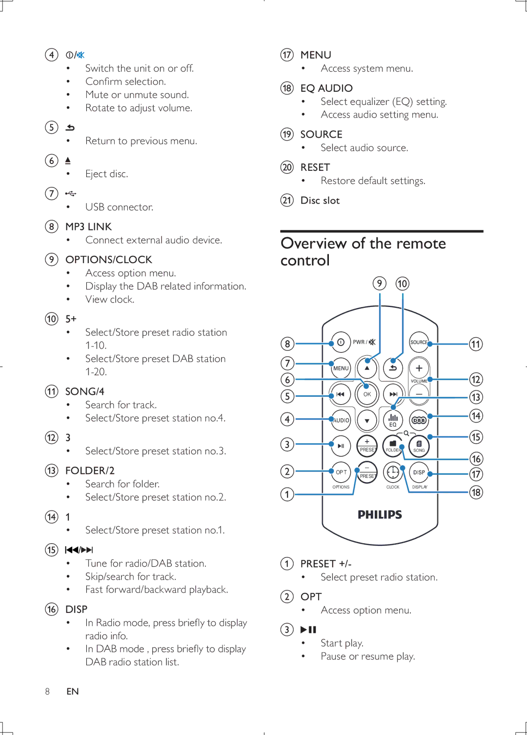 Philips CEM2000B user manual Overview of the remote control, N o 