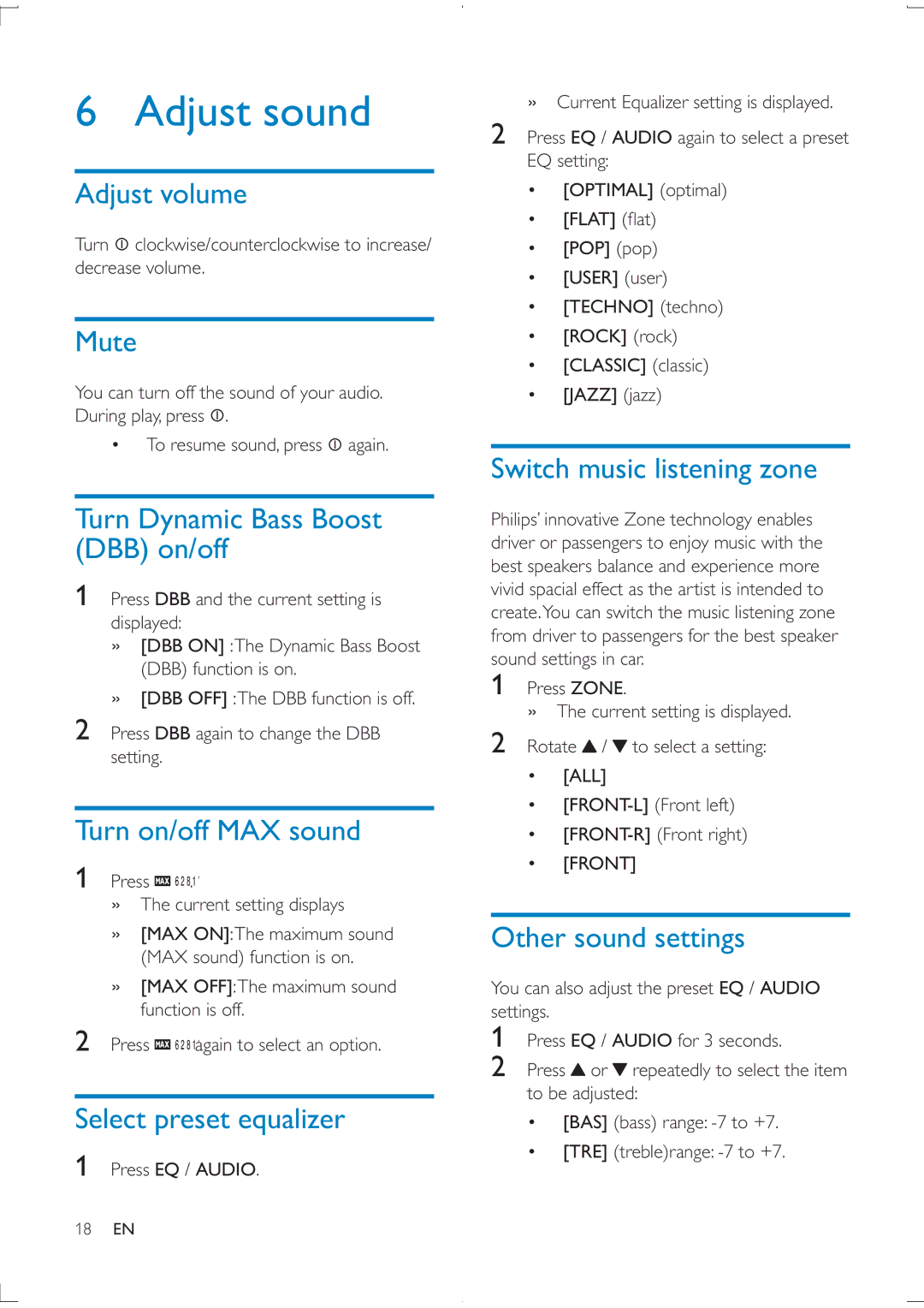 Philips CEM2100 user manual Adjust sound 