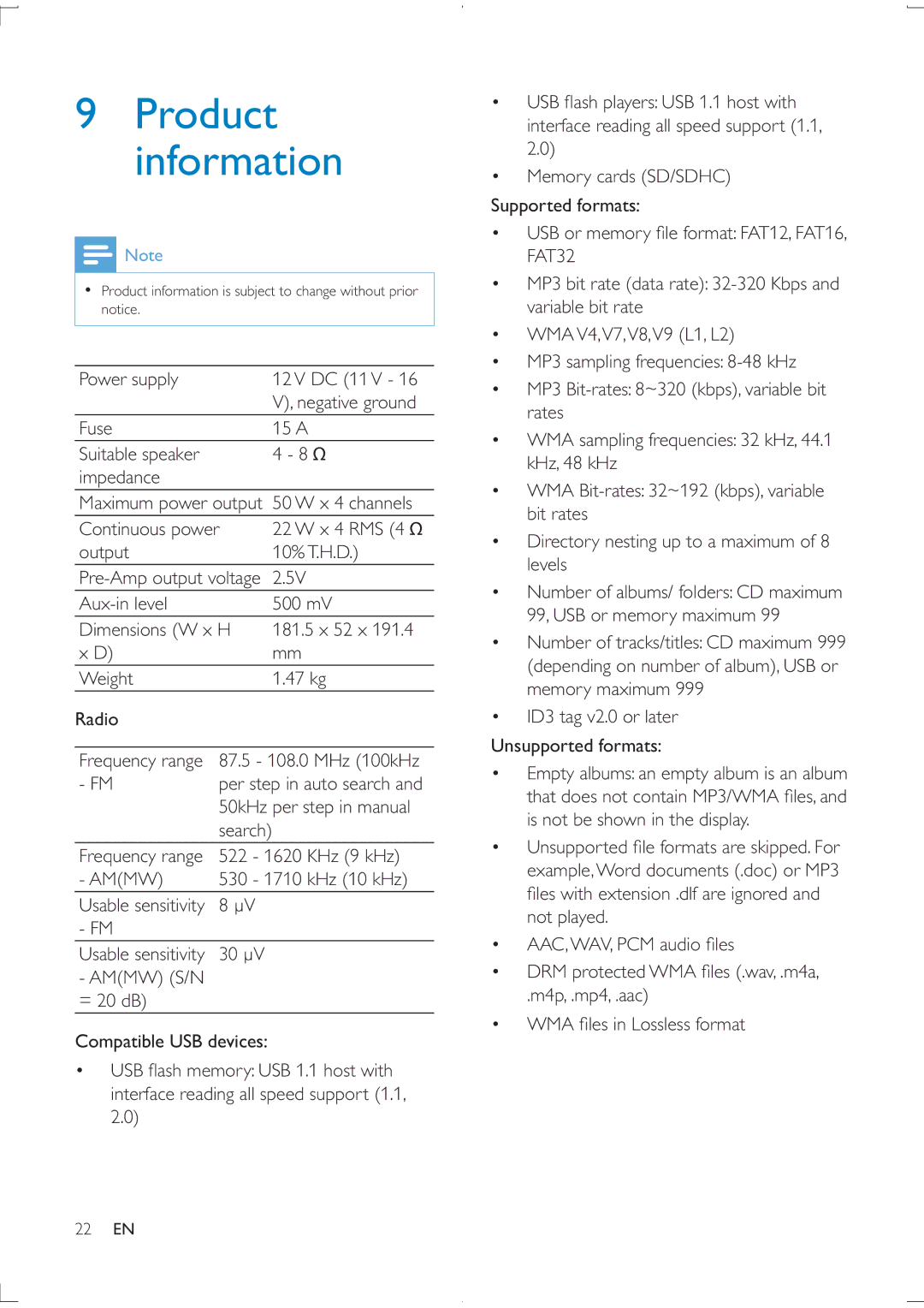 Philips CEM2100 user manual 50kHz per step in manual, FAT32 