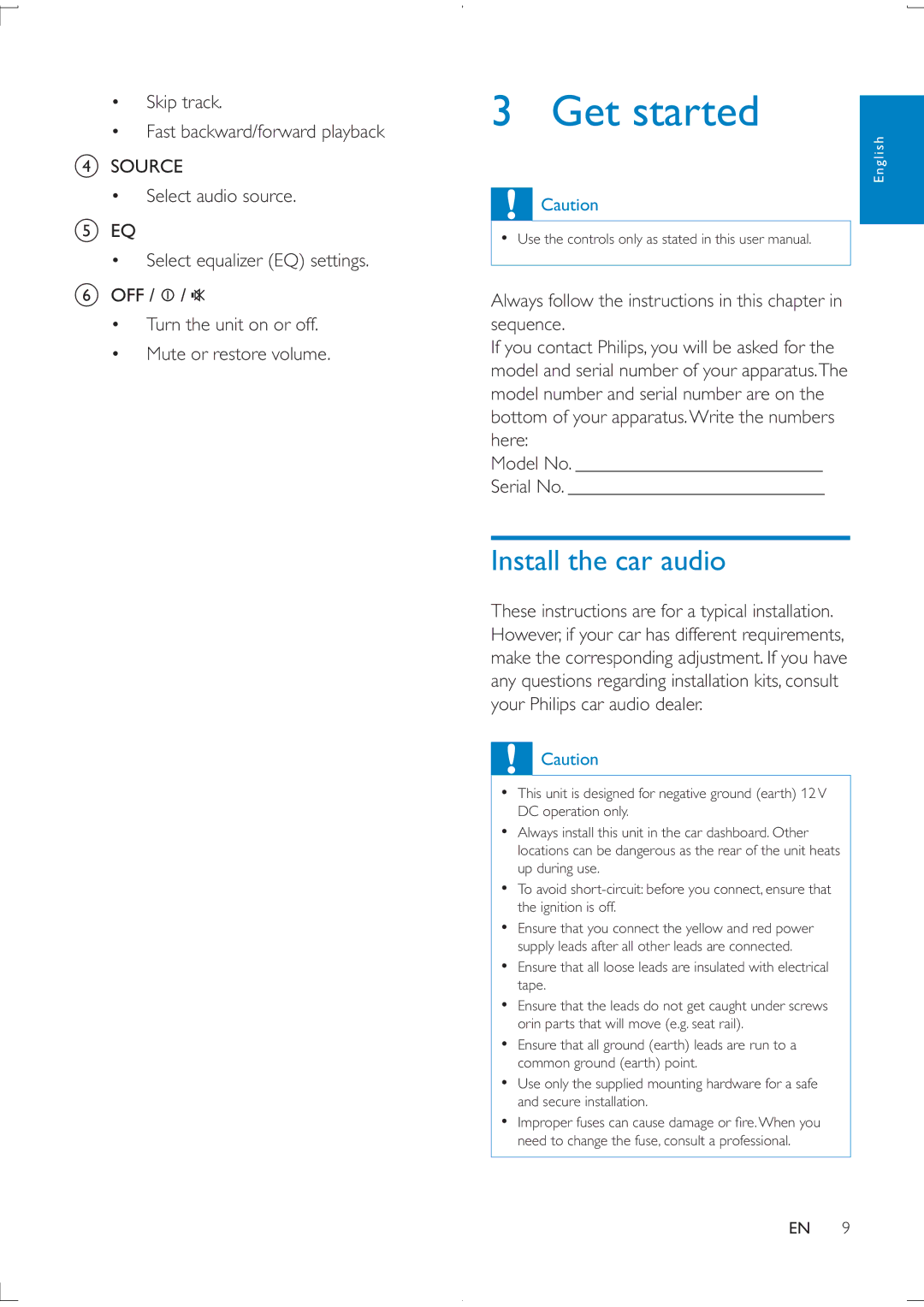 Philips CEM2100 user manual Get started, Install the car audio 