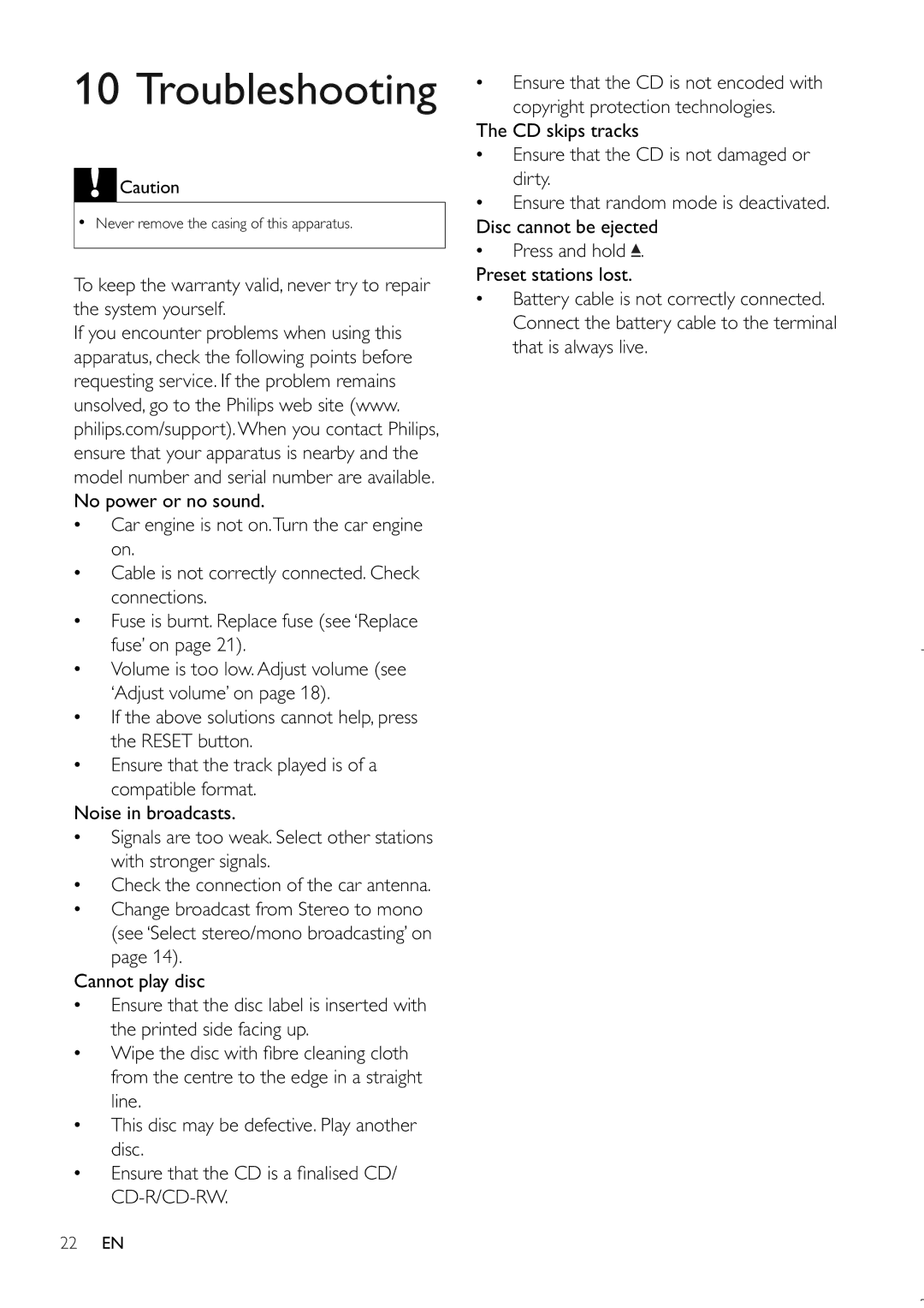 Philips CEM220 user manual Troubleshooting 