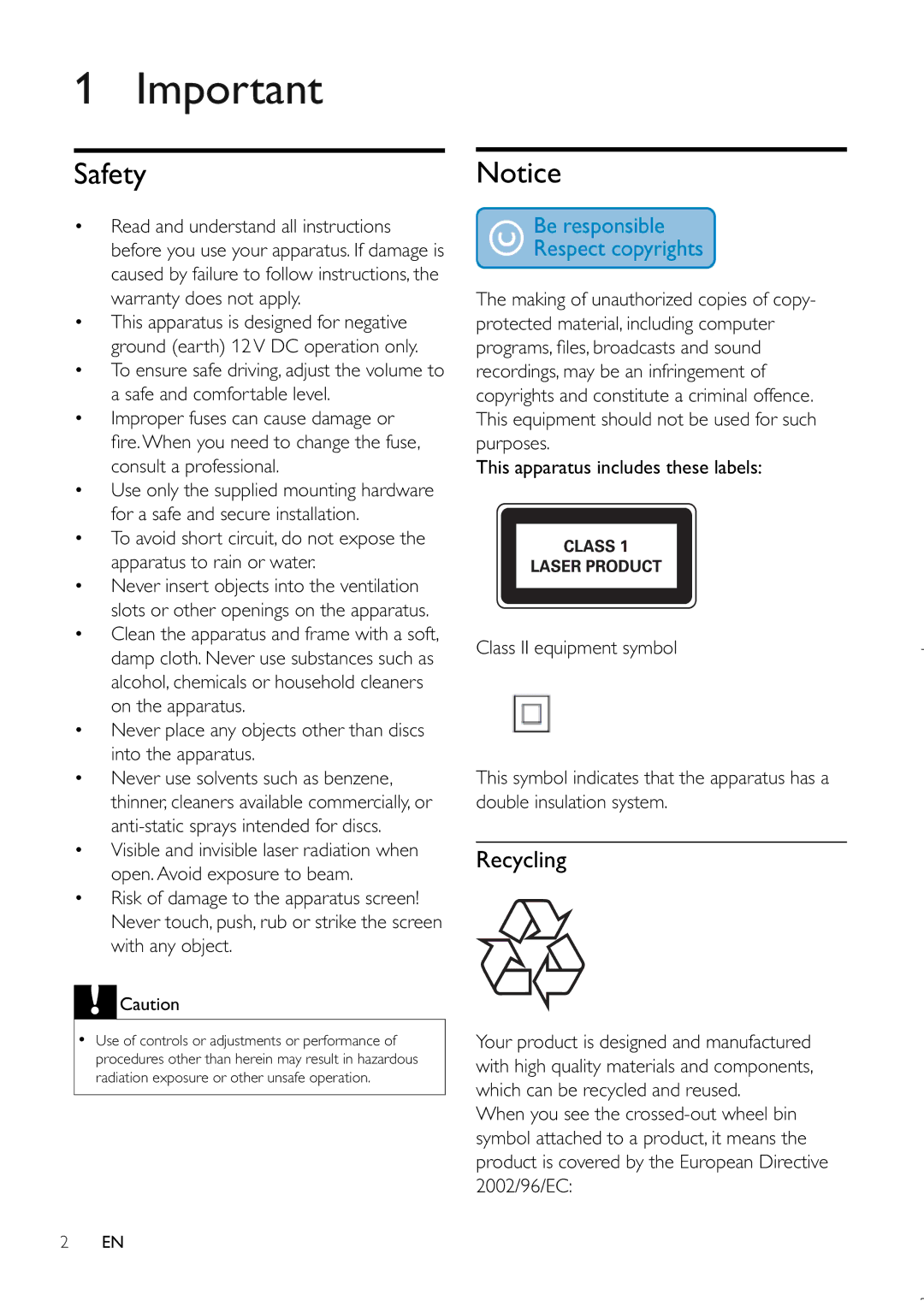 Philips CEM220 user manual Safety, Recycling 