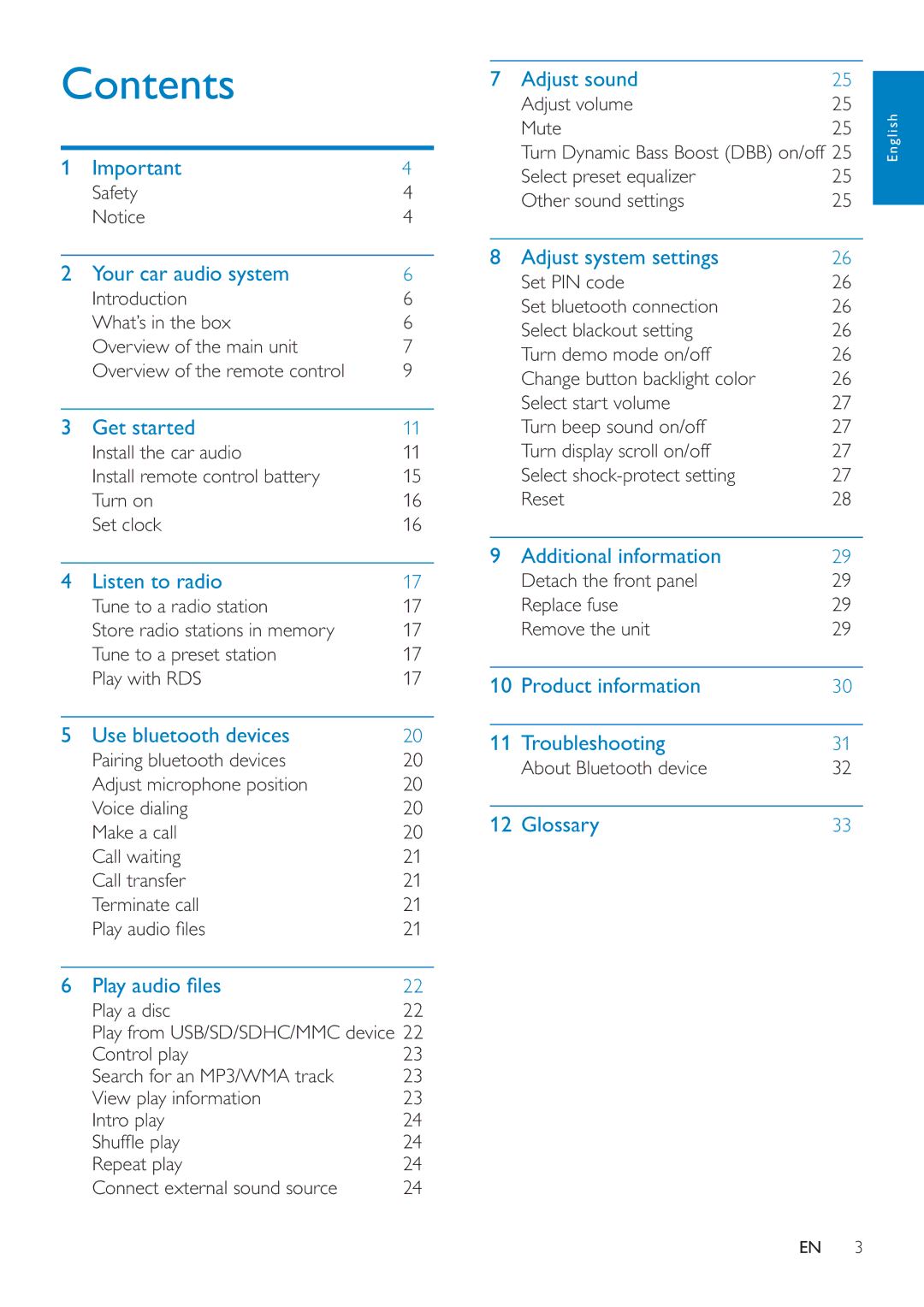 Philips CEM250 user manual Contents 