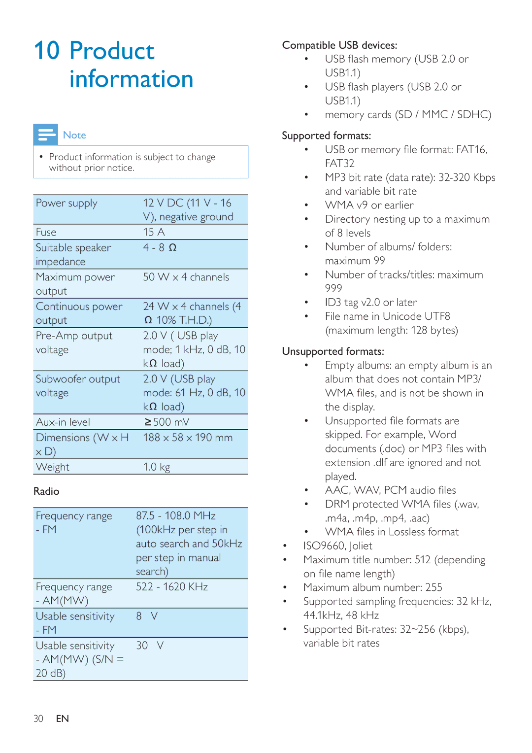 Philips CEM250 user manual Product information 