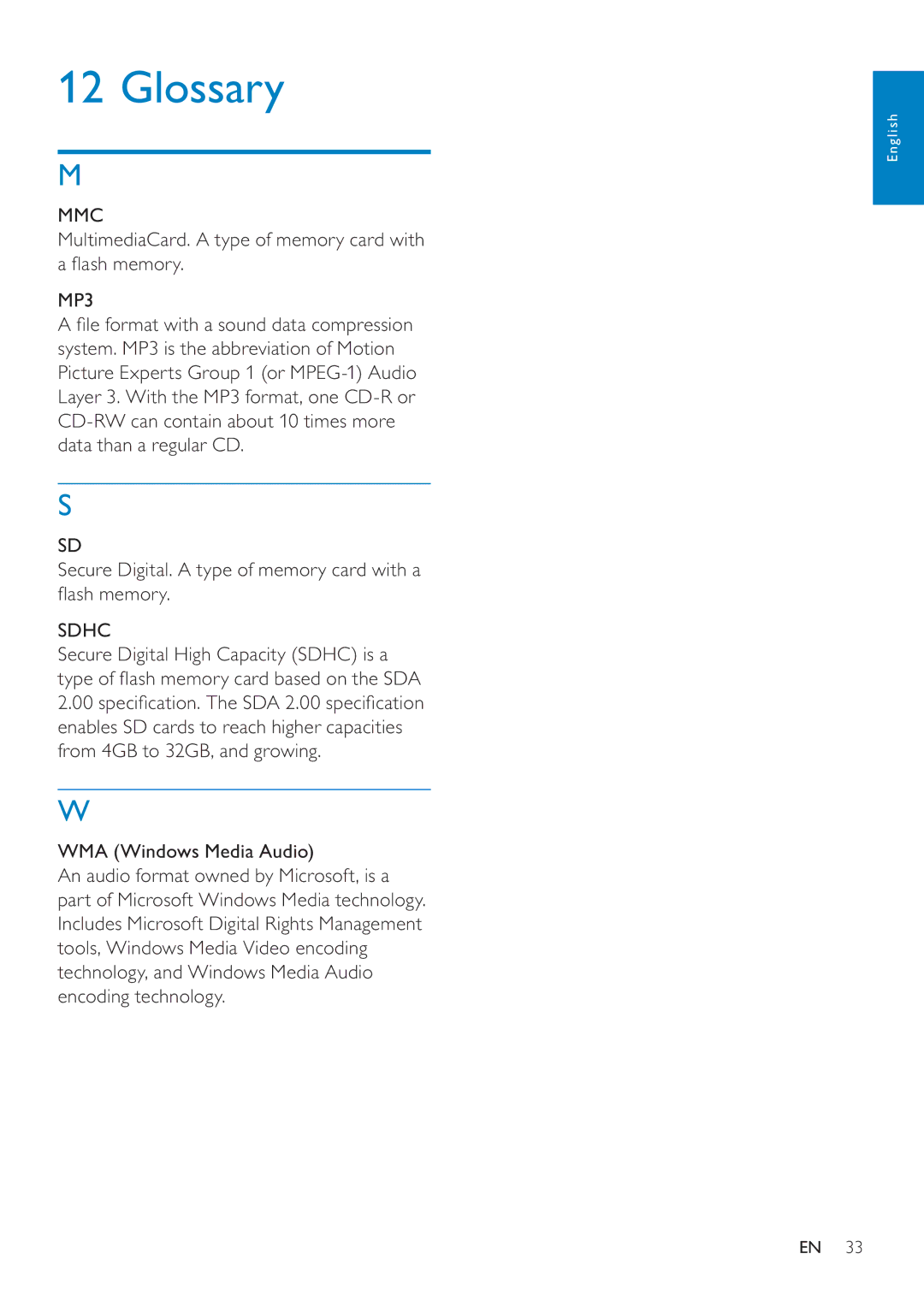 Philips CEM250 user manual Glossary, MP3 