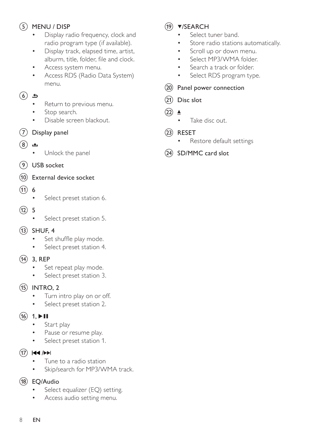 Philips CEM250 user manual Menu / Disp 