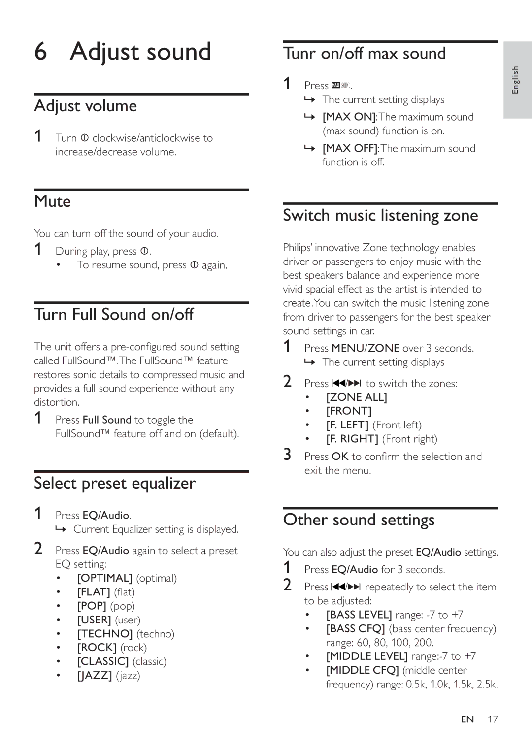 Philips CEM3000 user manual Adjust sound 