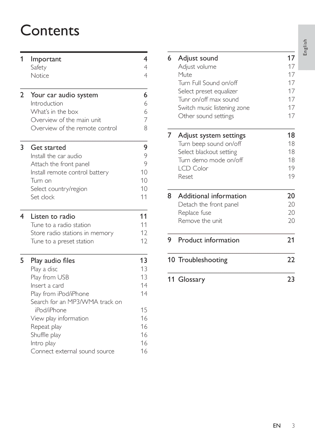 Philips CEM3000 user manual Contents 