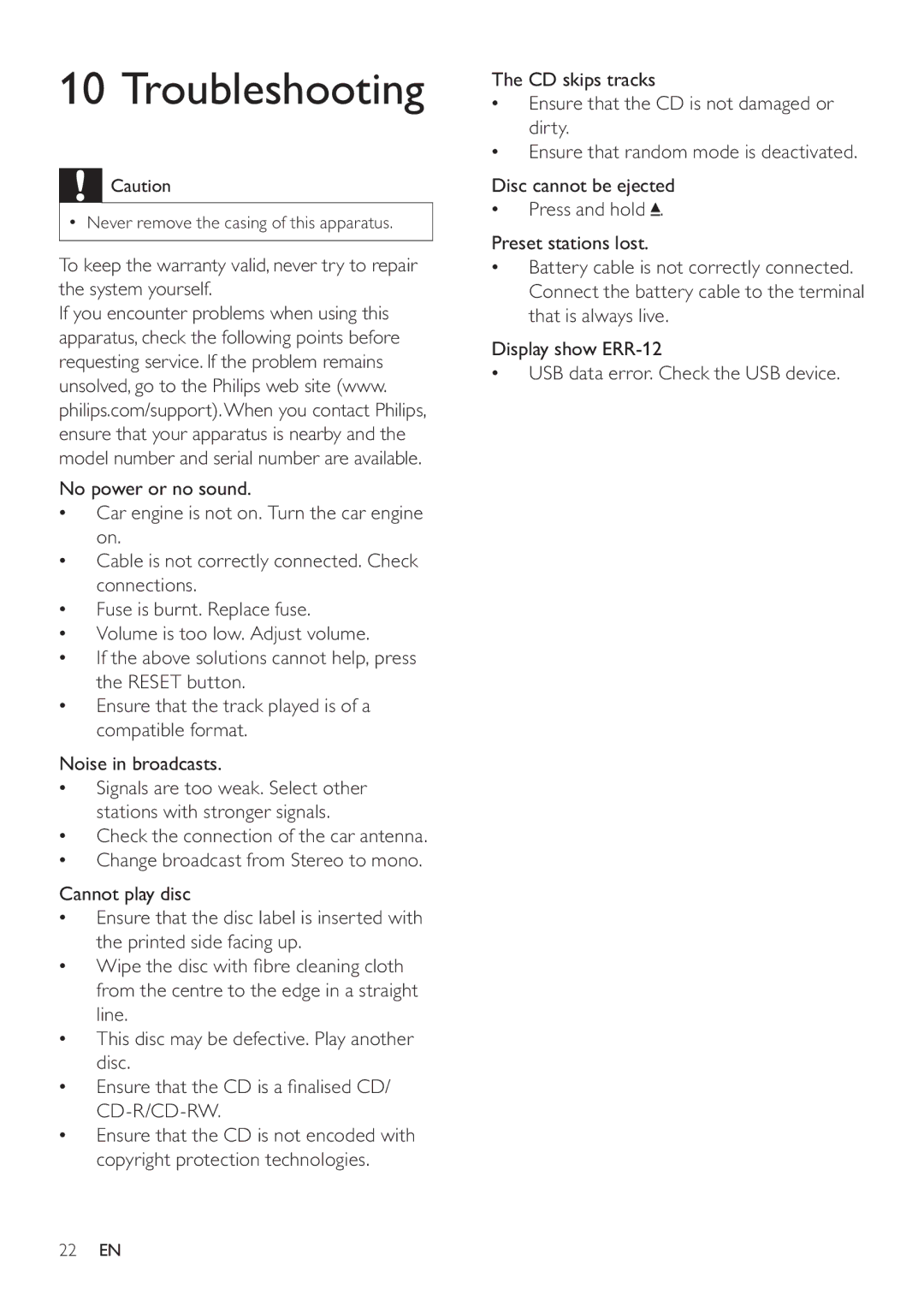 Philips CEM3000 user manual Troubleshooting 