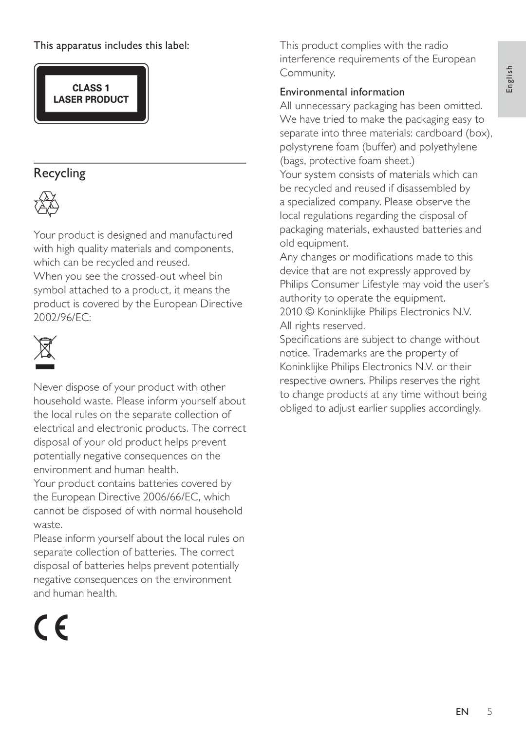 Philips CEM3000 Recycling, This apparatus includes this label, Koninklijke Philips Electronics N.V. All rights reserved 