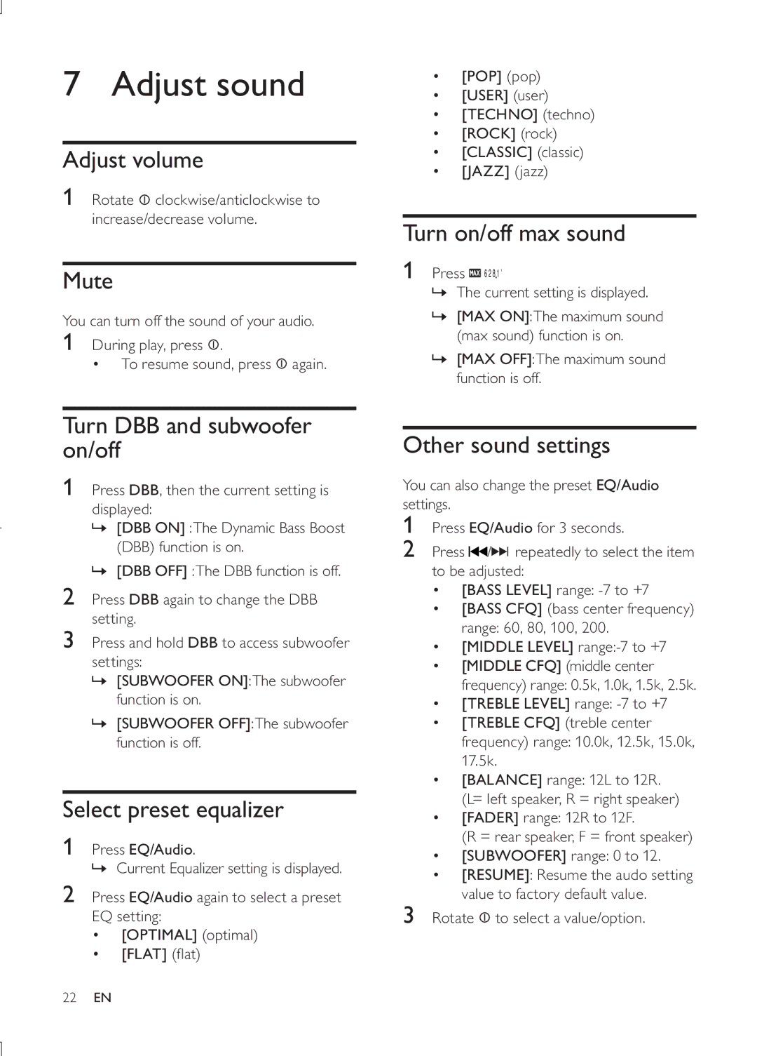 Philips CEM3000B user manual Adjust sound 