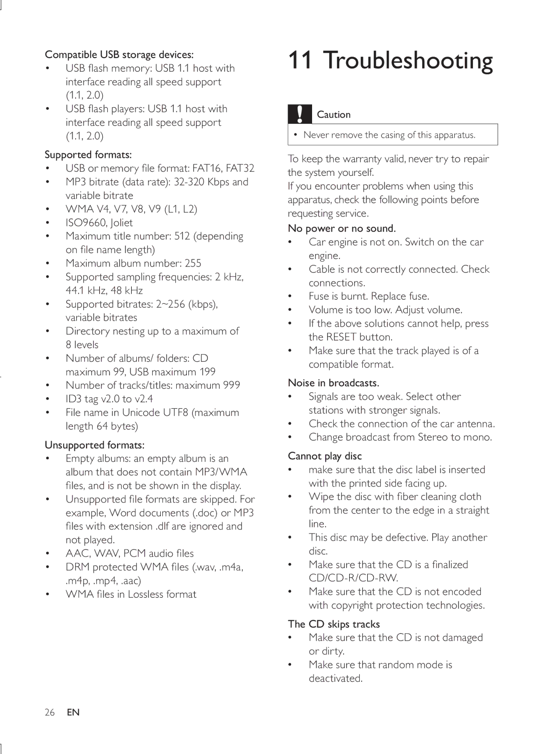 Philips CEM3000B user manual Troubleshooting 