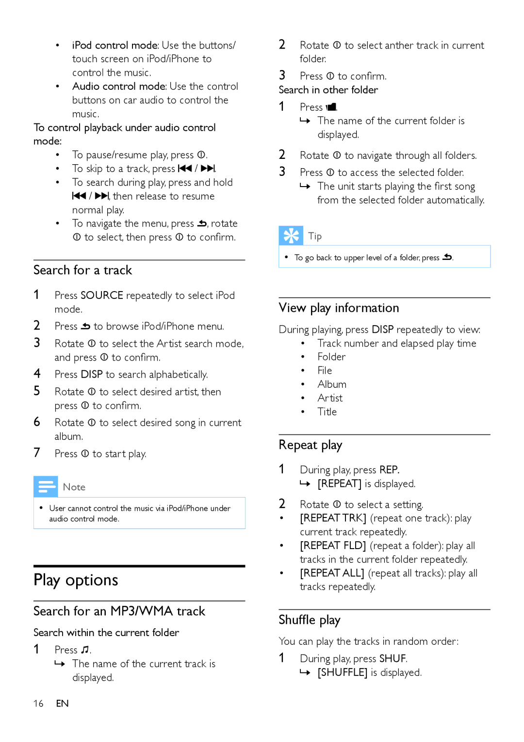 Philips CEM3100 user manual Play options 