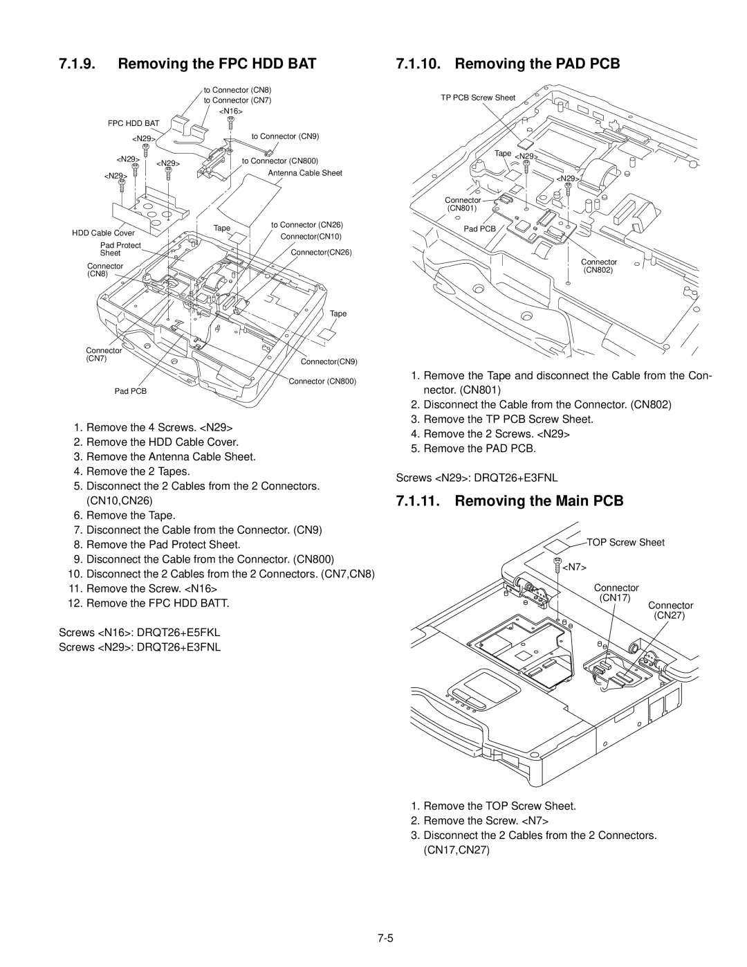 Philips CF-30FTSAZAM service manual Removing the FPC HDD BAT, Removing the PAD PCB, Removing the Main PCB 