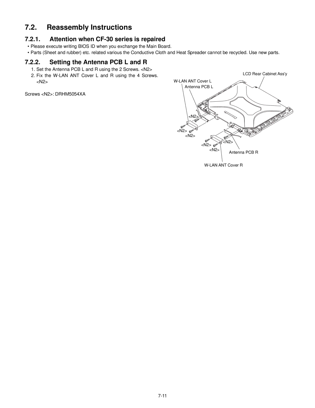 Philips CF-30FTSAZAM service manual Reassembly Instructions, Setting the Antenna PCB L and R 