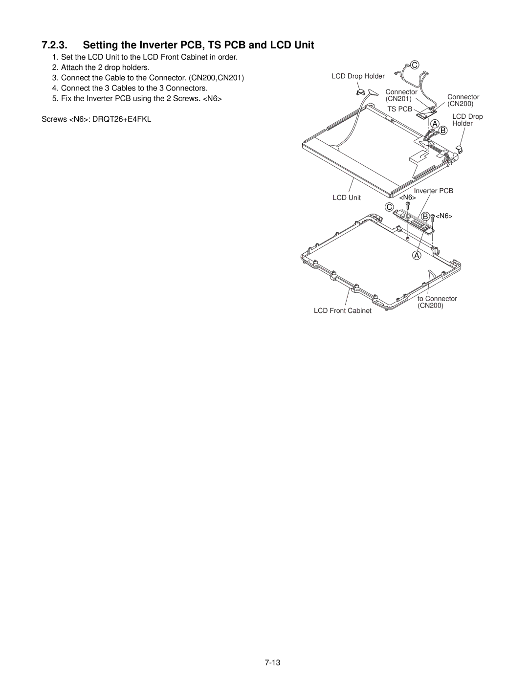 Philips CF-30FTSAZAM service manual Setting the Inverter PCB, TS PCB and LCD Unit 