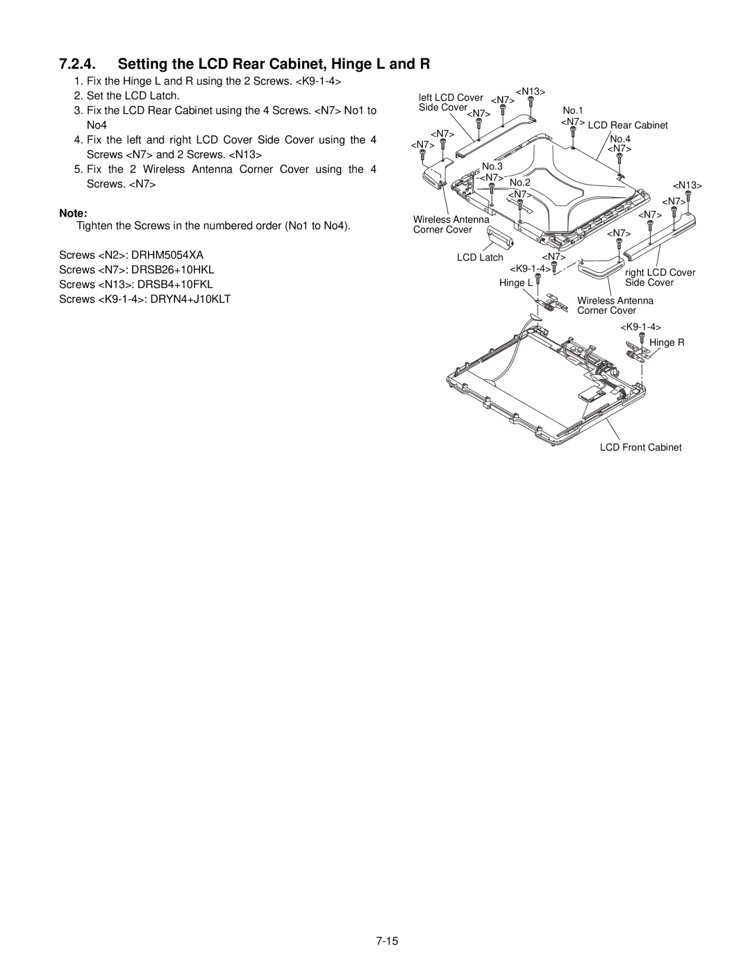 Philips CF-30FTSAZAM service manual Setting the LCD Rear Cabinet, Hinge L and R 