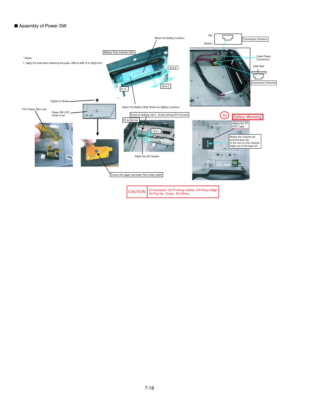 Philips CF-30FTSAZAM service manual Assembly of Power SW, Safety Working 