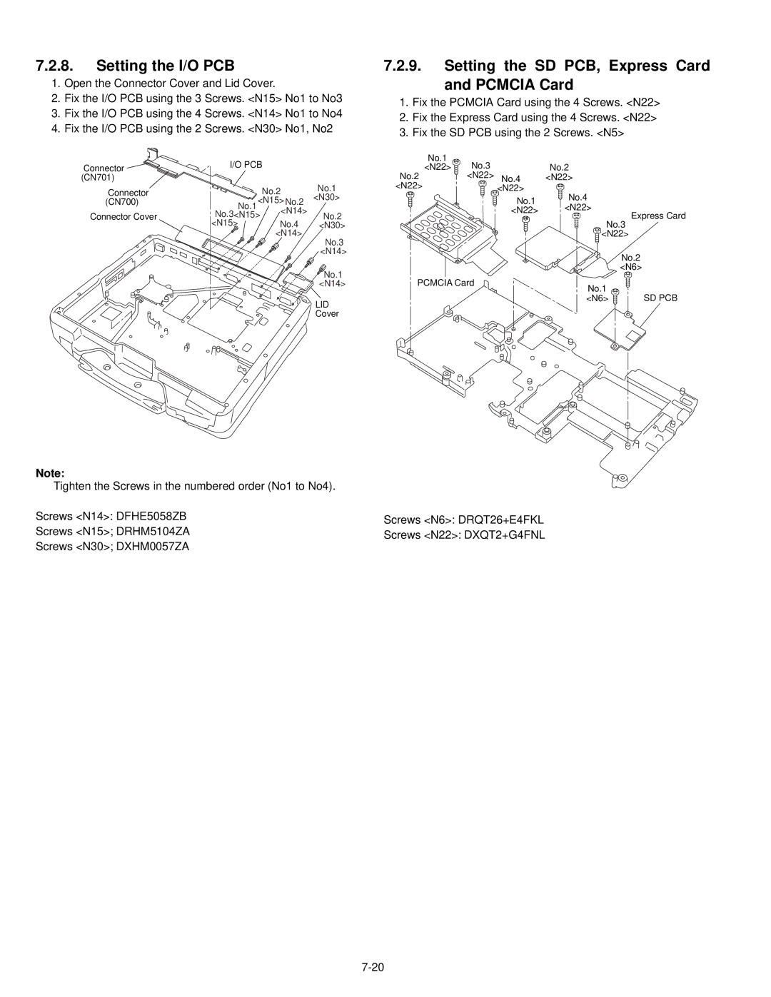 Philips CF-30FTSAZAM service manual Setting the I/O PCB, Setting the SD PCB, Express Card Pcmcia Card 