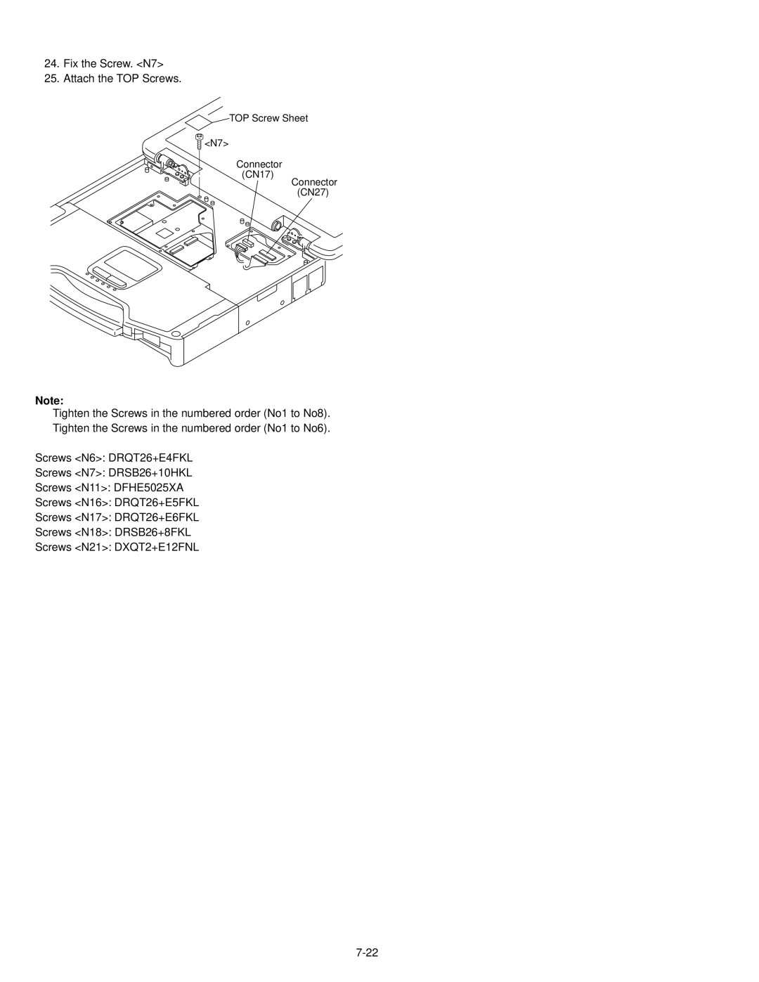 Philips CF-30FTSAZAM service manual Fix the Screw. N7 Attach the TOP Screws 