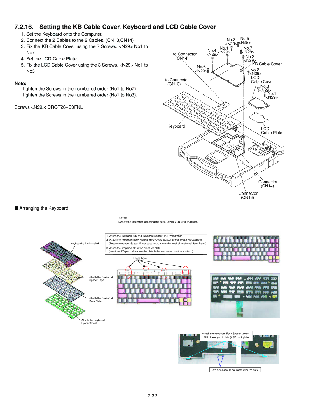 Philips CF-30FTSAZAM service manual Setting the KB Cable Cover, Keyboard and LCD Cable Cover, Arranging the Keyboard 