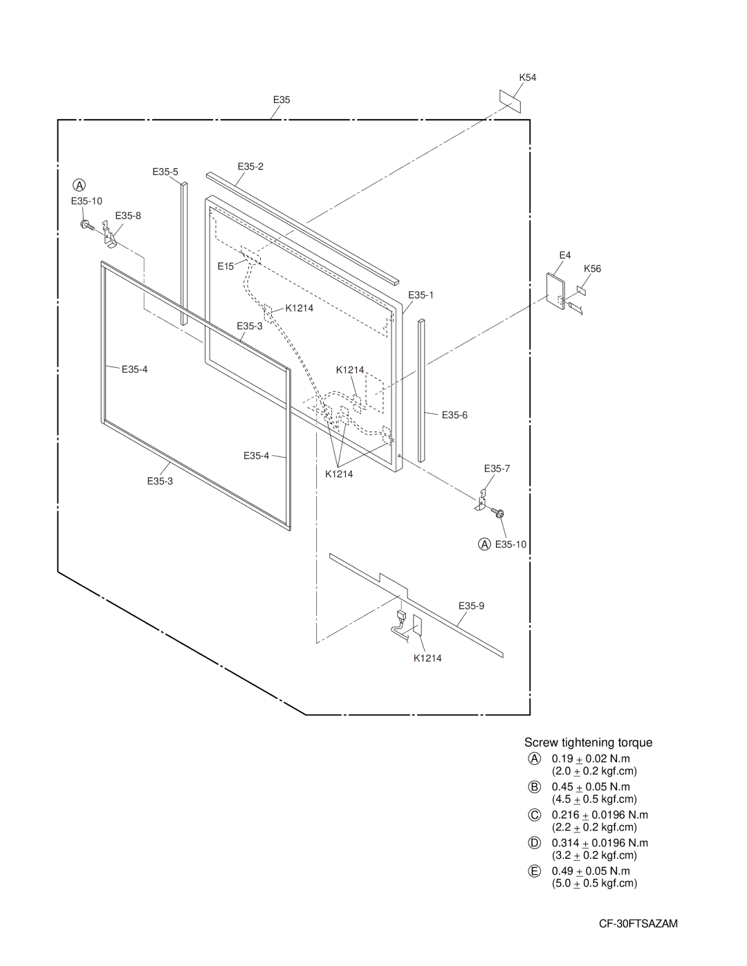 Philips CF-30FTSAZAM service manual Screw tightening torque 