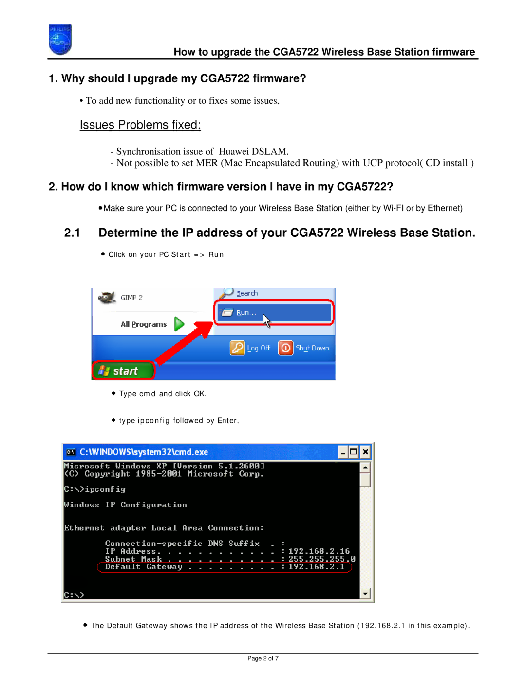 Philips manual Why should I upgrade my CGA5722 firmware?, How do I know which firmware version I have in my CGA5722? 