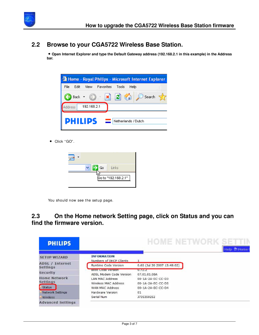 Philips manual Browse to your CGA5722 Wireless Base Station 