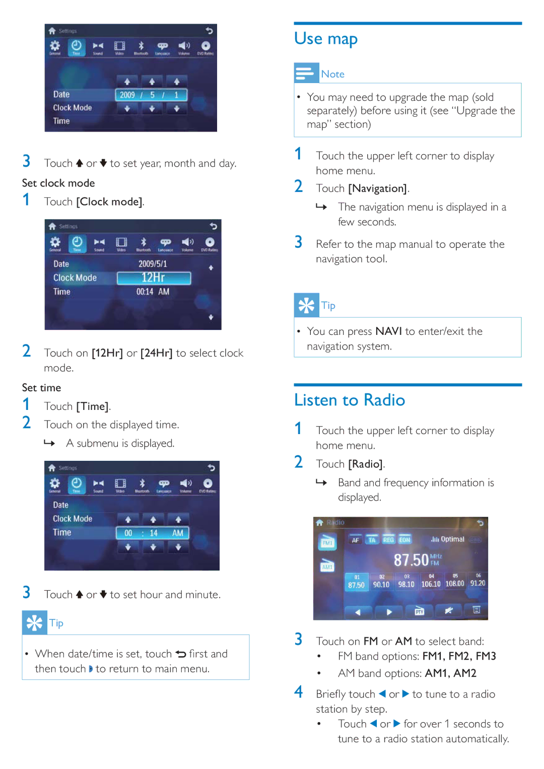 Philips CID2680/00 quick start Use map, Listen to Radio 