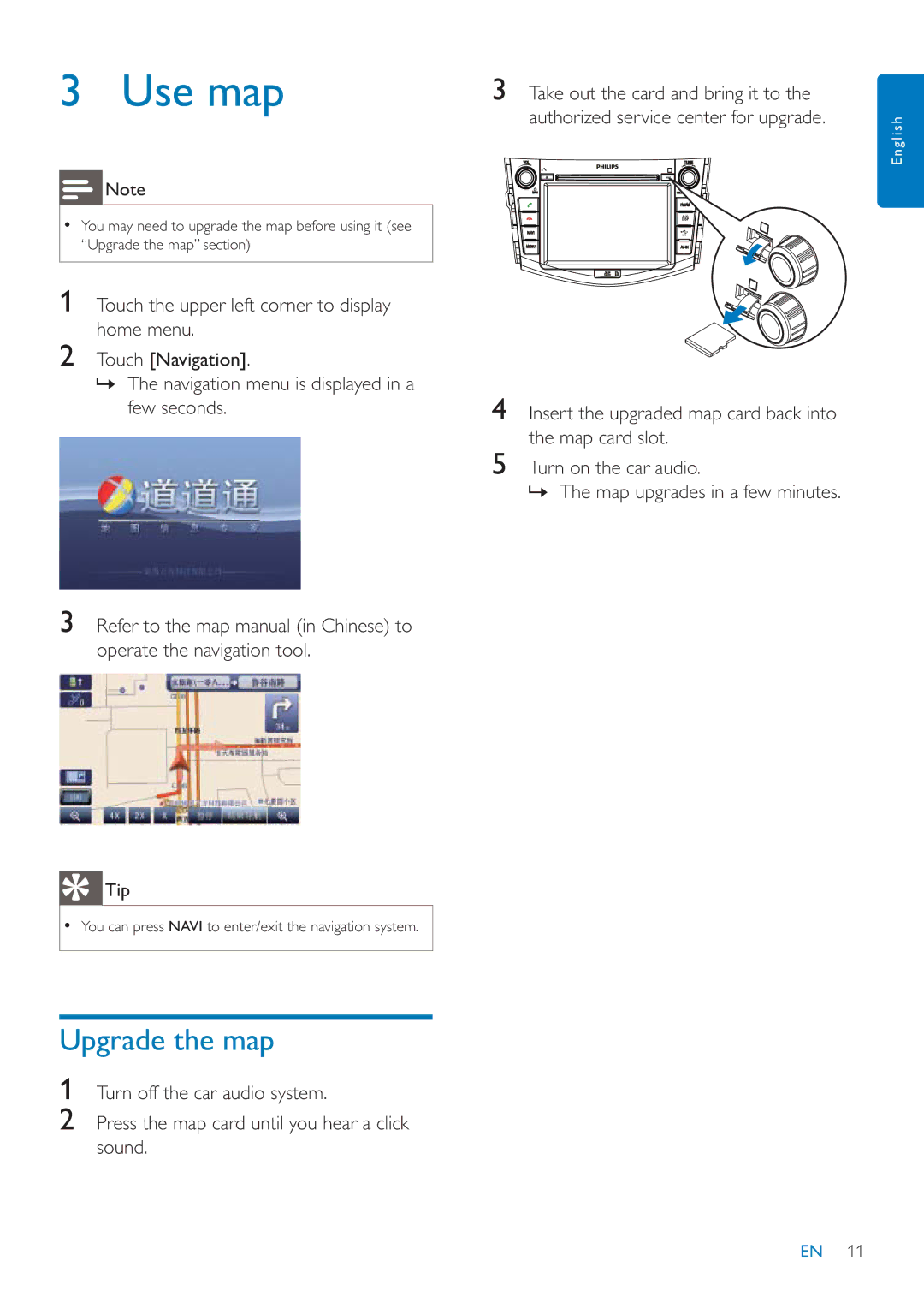 Philips CID3685 user manual Use map, Upgrade the map 