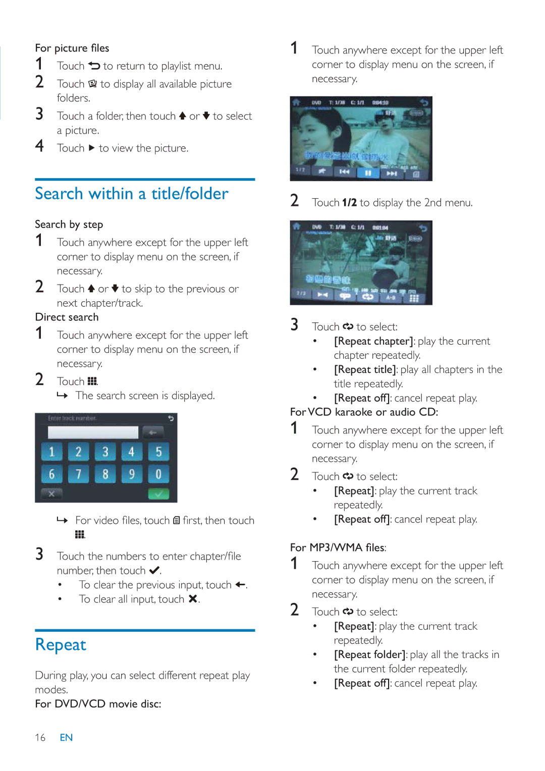 Philips CID3685 user manual Search within a title/folder, Repeat 