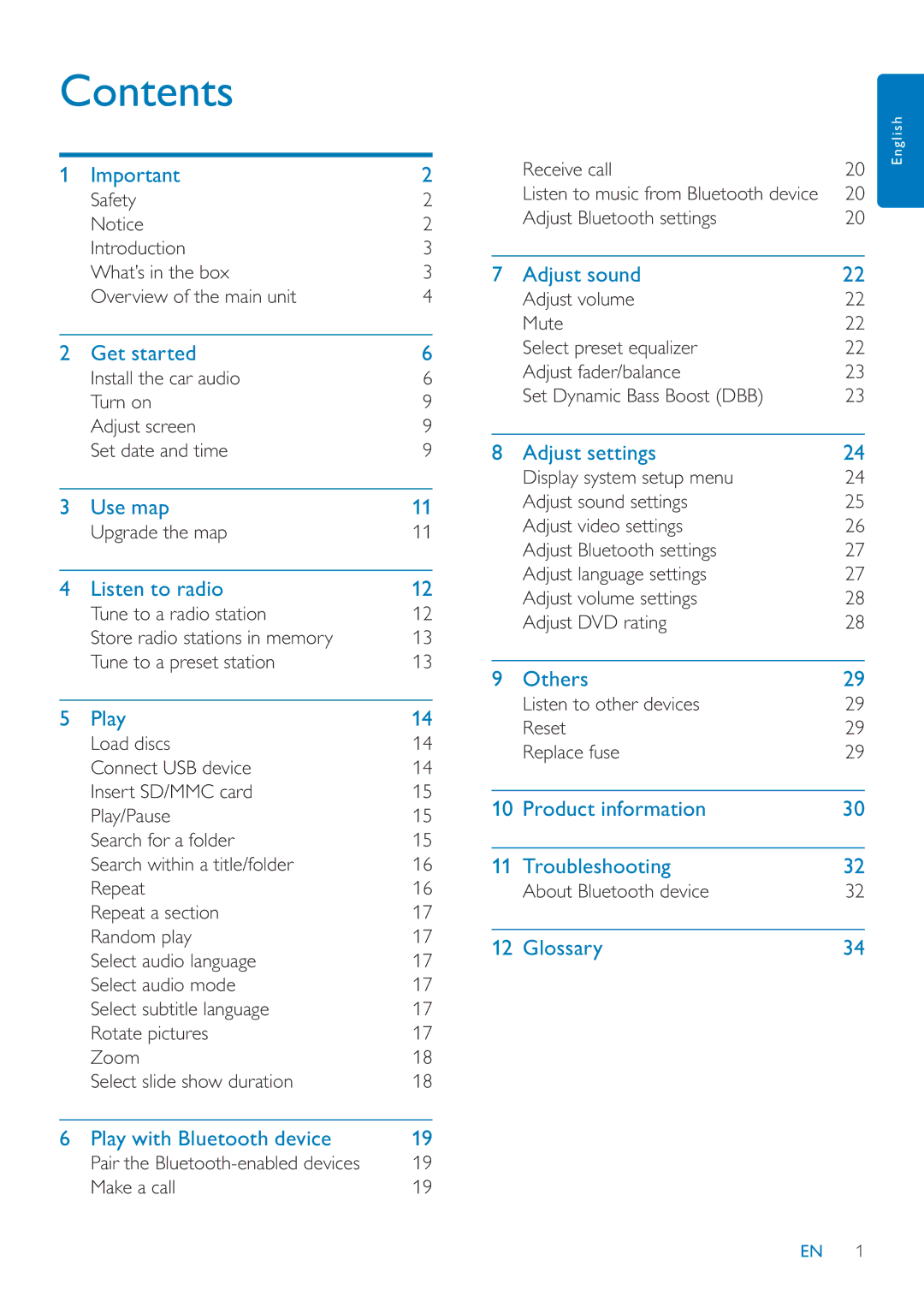 Philips CID3685 user manual Contents 