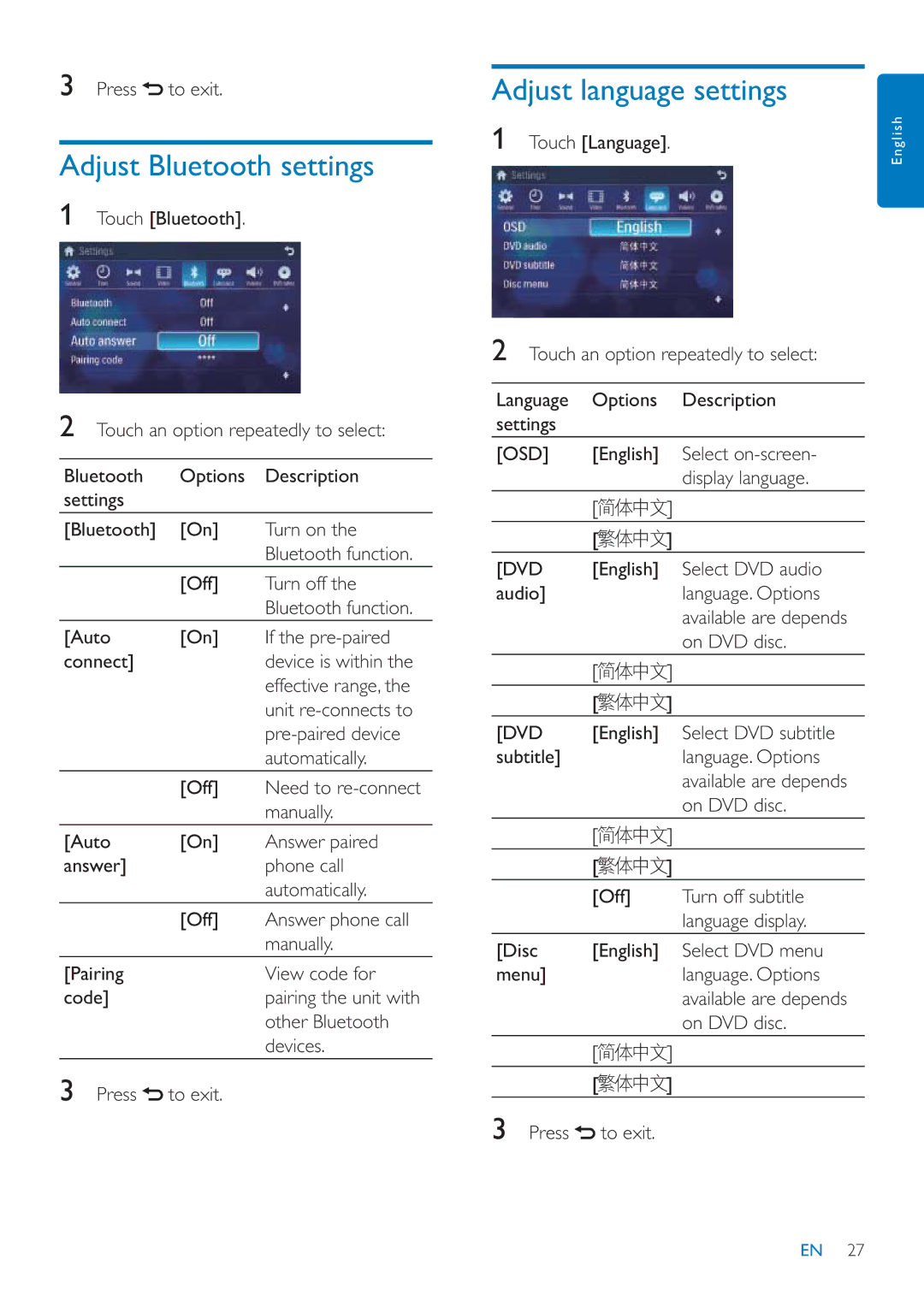 Philips CID3685 user manual Adjust language settings, Osd, Dvd 