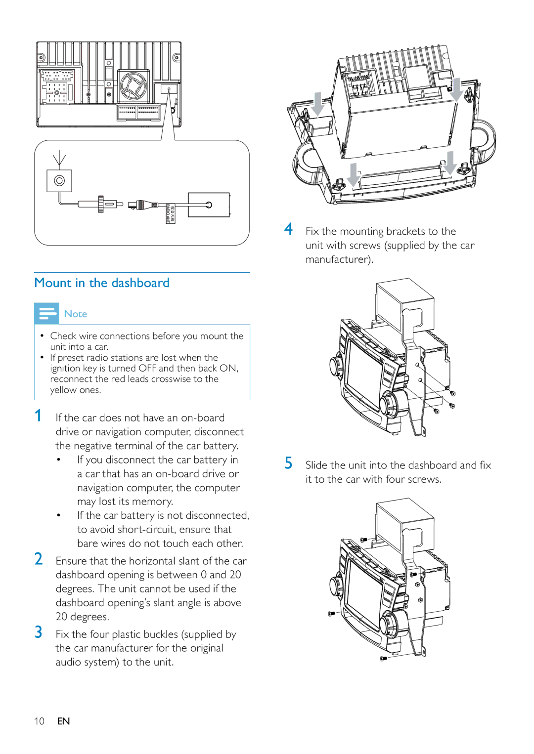 Philips CID3687/00 user manual Mount in the dashboard 