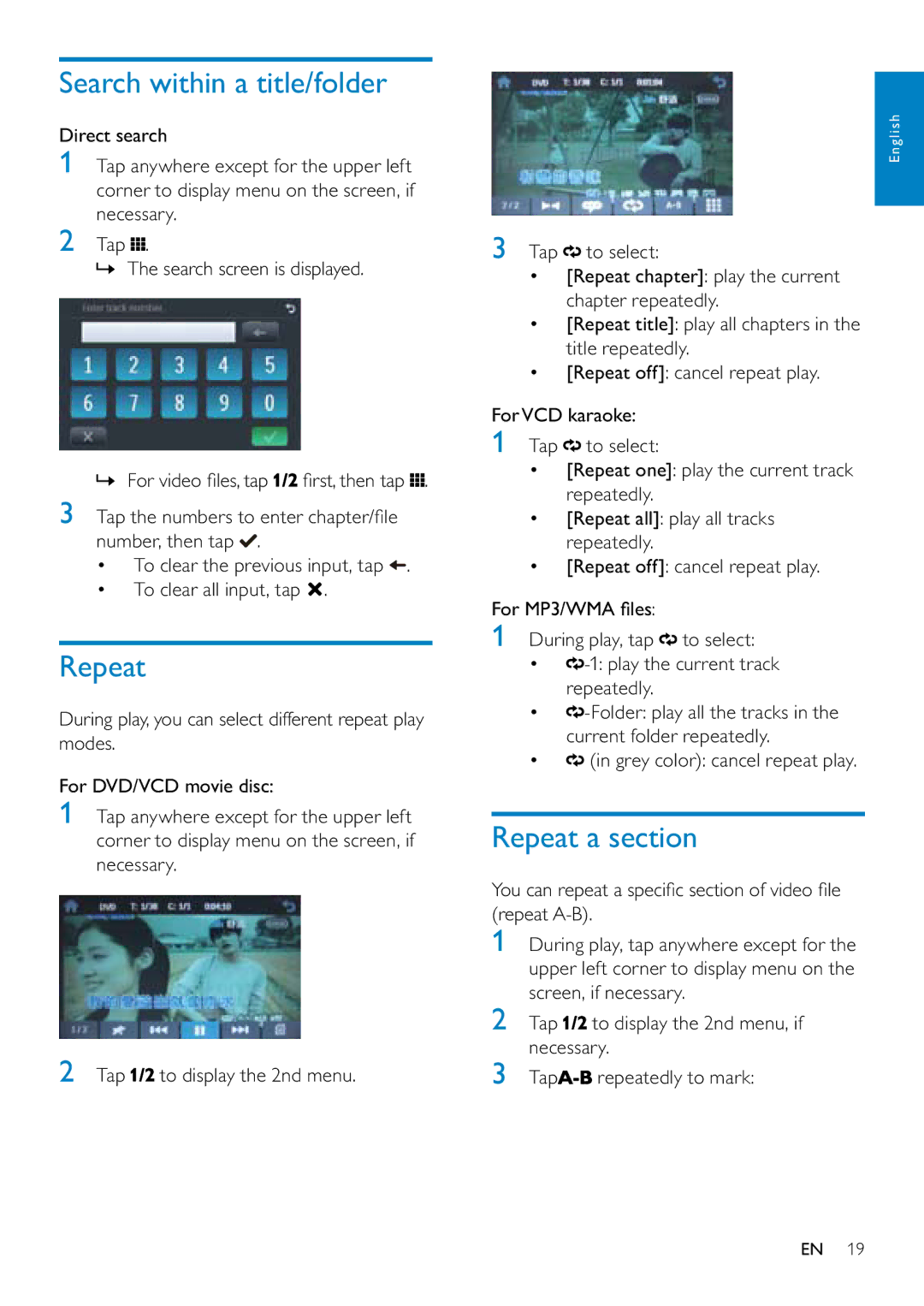 Philips CID3687/00 user manual Search within a title/folder, Repeat a section 