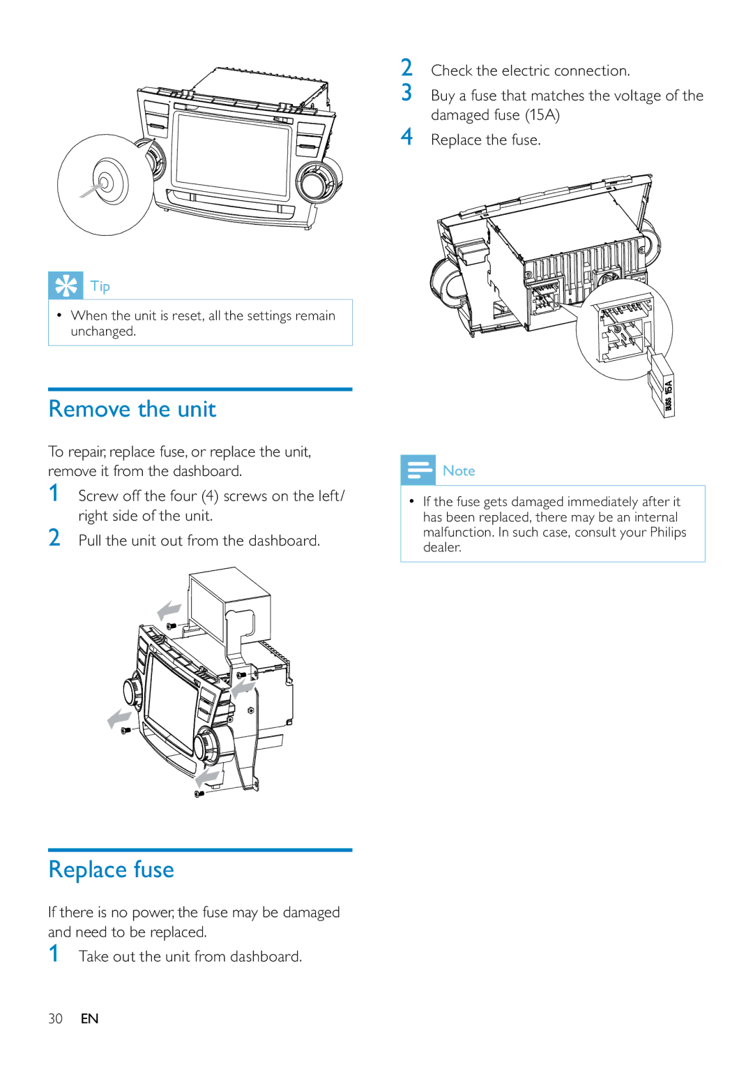 Philips CID3687/00 user manual Remove the unit, Replace fuse 